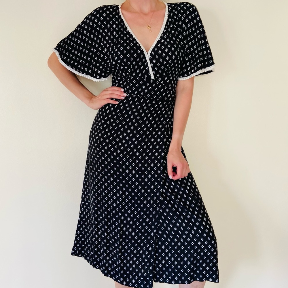 Anthropologie BeachGold Wrap Midi V-Neck boho dress crochet details - Picture 5 of 10